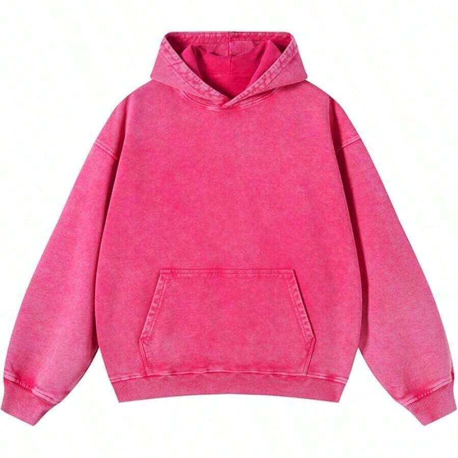 Men's Washed Distressed Pocket Hoodie Vintage Oversized Hoodie Acid Wash Cotton Pullover Hoodies For Streetwear Sweatshirts - Street Fashion - Hồng - Xem 1