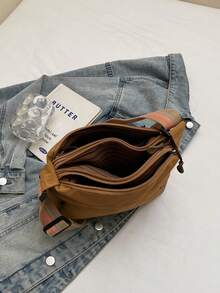 Korean Fashion Women's Multi-Layer Commuter Shoulder Bag, New Personalized Lightweight Crossbody Bag, Stylish Minimalist Square Bag - Khaki - View 6