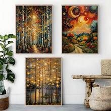 Bộ 3 tranh canvas phong cách Klimt hình trăng sao, tranh bầu trời đêm vàng, bộ 3 tranh bầu trời sao mộng mơ, tranh trang trí thanh lịch cho phòng khách. - Nhiều màu - Xem 8