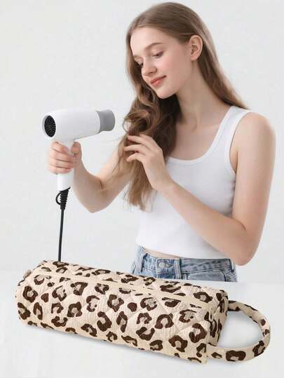 1Pc Floral Bowknot Quilted Hair Dryer Storage Bag, Leopard-Print Hair Curler Storage Bag, Travel Portable Hair Tool Bag Travel Case Travel Carrying Organizer Bag For Crimping Hair Tools(Curling Iron, Hair Dryer), Hair Clips, Hair Straightener, Handbag Dust-Proof Large Capacity Electric Curling Wand Straight Plate Clip Protective Cover Hair Dryer Storage Bag For Home, Gym, Vacation & Business Trip