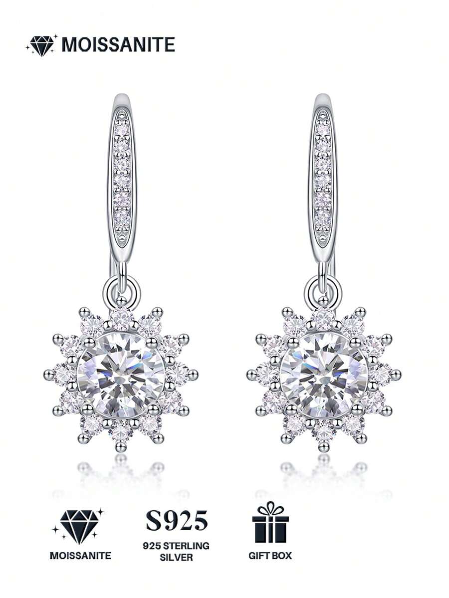 Bông tai Moissanite bạc 925, bông tai đinh tán không gây dị ứng, thiết kế sang trọng độc đáo, chống oxy hóa, đa năng, quà tặng Ngày Valentine, Ngày của Mẹ, đám cưới, lễ đính hôn, sinh nhật, hộp quà kèm chứng nhận.