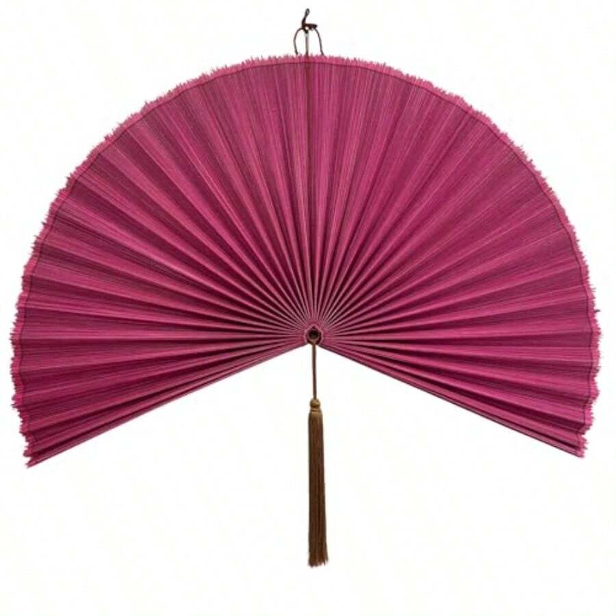 Fan Wall DecorLarge Bamboo Fan Wall Art For Boho Hanging Headboard Decorative Folding Fan For Over Bed Decorations Pink 40inch - 覆盆子 - 查看 1