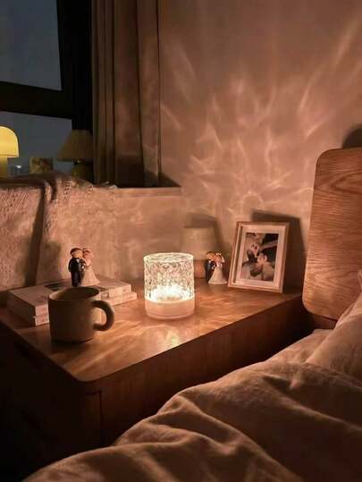 1pc LED Projection Light With Water Wave Effect, Touch/Remote Control, USB Powered, 16 Color Changing Modes, Suitable For Bedroom, Camping, Wedding And Home Decor - Perfect Ambient Lighting For Home Decoration.