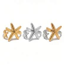 3pcs/Set 18K Gold Plated 304 Stainless Steel Starfish Rings, Fashionable Stackable Beach Style Rings Suitable For Women And Teen Girls - Multicolor - View 10