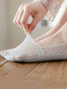 chuanwa(2) 1/5/10 双 Pure Desire 女士夏季薄款性感蕾丝梅花图案船袜 - 彩色 - 查看 8