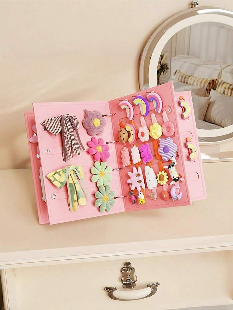 Sách đựng phụ kiện tóc bằng nỉ 4 trang, hộp đựng kẹp tóc cho bé, sách đựng trang sức cho trẻ em. - Hồng - Xem 3