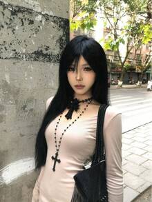 パッチワークデザイン 長袖インナー T シャツ レディース カーキ スリムフィット ストレートショルダー 夏 デイリー・デート・お出かけに人気 - カーキ - チェックする 3