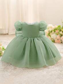Đầm công chúa tay phồng, nơ to, họa tiết ngôi sao bằng vải lưới dễ thương cho bé gái, thích hợp dự tiệc sinh nhật, đám cưới, tiệc tùng, dã ngoại, kỳ nghỉ. Không bao gồm băng đô cài tóc. - màu xanh lá - Xem 3