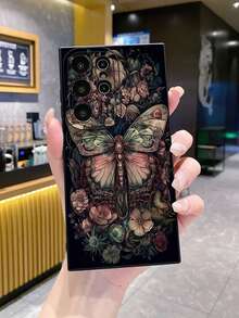 1个深色花卉蝴蝶图案防震手机壳，UV印刷，适用于三星/Galaxy/安卓机型 - 黑色 - 查看 5