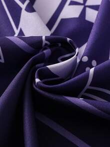Elegant Purple Geometric Pattern 7/8 Sleeve Robe, Traditional Design Loose Fit Sunscreen Jacket, Unisex Casual Kimono Cardigan - Purple - View 8