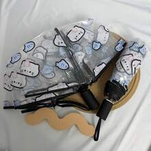 1pc Automatic Folding Transparent Umbrella With Cute Pig & Cat Pattern, Made Of PVC Material, Compact & Convenient, Windproof & Rainproof, Suitable For 2 People, Great Birthday Gift,Outdoor,Garden,Travel Essentials,Portable Essentials - Pink Pig Cat - POE - View 8