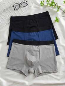 3 buah celana dalam boxer remaja laki-laki ukuran 14-16 tahun, model mid-rise, warna polos, elastis, dan bernapas, cocok untuk semua musim. - MultiWarna - View 1