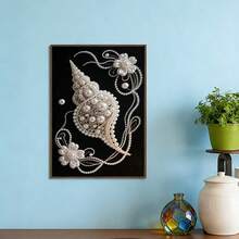 Tranh đính đá ngọc trai 2D in phẳng cao cấp, tranh nghệ thuật treo tường thủ công họa tiết hoa vỏ ngọc trai tối giản hiện đại, không khung, quà tặng thủ công ghép hình DIY, thích hợp cho phòng ngủ, văn phòng, phòng khách. - Đen và trắng - Xem 6