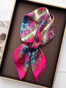 1条女士奢华优雅时尚波点印花70*70厘米100%真丝头巾，春季发带发圈配饰，适合海滩、度假等场合。 - 玫瑰紅 - 查看 3