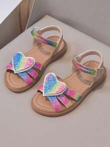 1 Pair Girls' New Multi-Color Flat Cute Open Toe Sandals, Wear-Resistant Anti-Slip Children's Roman Sandals, Suitable For Summer - Khaki - View 5