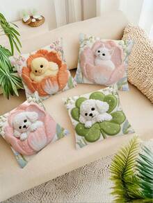 4 件柠檬树图案抱枕套，45 厘米 * 45 厘米单面印花，家居装饰沙发腰垫套，夏季假日风格（不含填充物） - 藍色 - 查看 4