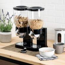 Essential Dual-Control Dry Food Dispenser Effortless and Organized Storage for Cereal Dog Food or Snack Dispenser for All Kinds of Treats 17.5 oz Each Capacity Black/Chrome - Negro - Ver 5