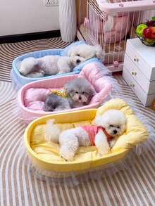 1pc Princess Pet Bed With Bow, Lace Bow Cat Bed, Cute Princess Cat Sofa Bed, Dog & Cat Cushion - Multicolor - View 1