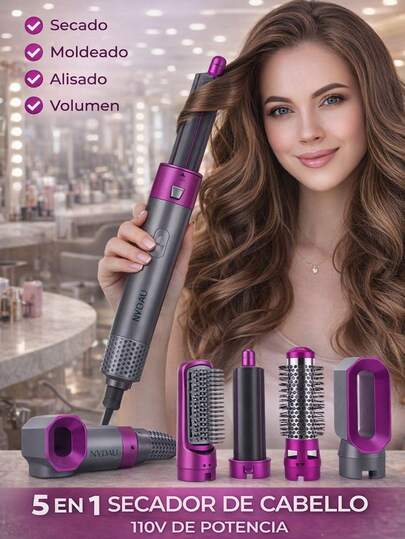 Secador de Cabello 5 en 1 Profesional con Accesorios Intercambiables | Moldea, Alisa y Da Volumen | 110V Alta Potencia