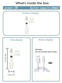 AXH 现货速发 三档吸力面部清洁美容仪，去角质，黑头真空吸尘器，面部死皮去除清洁机 - 白色 - 查看 6