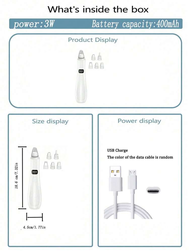 AXH 现货速发 三档吸力面部清洁美容仪，去角质，黑头真空吸尘器，面部死皮去除清洁机 - 白色 - 查看 6