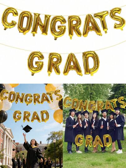 Pancarta de globos de graduación dorada de 16 pulgadas con ganchos, letrero de graduación dorado, decoración de fiesta de graduación 2026, pancarta de globos de felicitaciones de graduación dorada 2026 de 16 pulgadas, decoración de letrero de graduación 2026, suministros para fiesta de graduación 2026