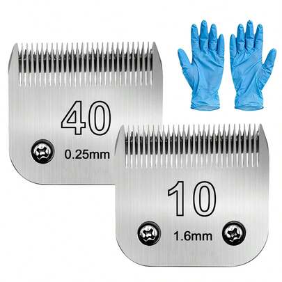 1 pieza Cuchilla de repuesto para tijeras de aseo profesional para mascotas, incluye tamaños 10# (1,6 mm) y 40# (0,25 mm), material de acero cerámico, compatible con marcas de esquiladoras eléctricas para mascotas como Andis, Oster, Laube y otras, accesorio universal de cuchilla de tijeras para mascotas