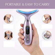 500mAh可充电面部颈部美容按摩器，家用颈脸按摩器，振动加热按摩仪，女士护肤礼品，圣诞礼物 - 彩色 - 查看 9