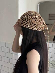 1pc Sequin Sexy Women's Tie-Up Triangle Scarf, Versatile Headband, Suitable For Street, Boho, Retro, Fashion, Desert, Y2K, Street, Daily, Festival Party, Events, Beach Vacation, Holiday Gift For Girls, Hair Accessory, Headpiece Women Bandana Summer Outfits Summer Beach Hair Bands,Travel,Birthday - Khaki - View 5