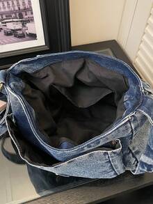 New Stylish And Soft Washed-Jeans-Inspired Shoulder Bag With A Flap Design; A Versatile, Roomy Crossbody Bag For Women With A Twist-Lock Closure, Perfect For Shopping And Commuting - 藍色 - 查看 10