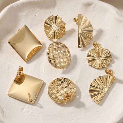 10 piezas de bases de pendientes geométricas redondas y cuadradas de acero inoxidable, adecuadas para accesorios de joyería DIY