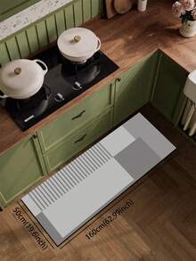 1pc Silica Gel Kitchen Mat With Layered Gray Blocks And Parallel Striped Modern Minimalist Design, Luxurious And Fashionable, Cushioning And Anti-Fatigue Kitchen Carpet With Surface Fabric, Middle Sponge Absorbent Material, And Bottom Rubber Material That Is Easy To Clean - Multicolor - View 9