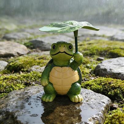 Tượng rùa cầm lá dễ thương, vật trang trí sân vườn và bàn làm việc độc đáo, tượng động vật bằng nhựa cho hiên nhà và sân vườn.