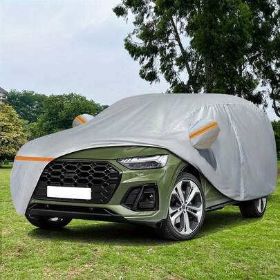 Bạt phủ xe chống bụi, chịu mọi thời tiết, chịu nhiệt và tia UV, thiết kế khóa kéo toàn thân, chống trầy xước, chống mưa, tuyết và nắng, có sọc phản quang màu cam, phù hợp với xe sedan, dễ mang theo và bền bỉ.
