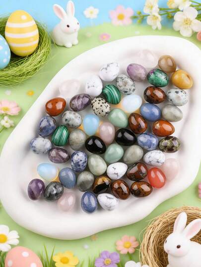 QYDCX Bộ 5 quả trứng đá tự nhiên - Đá quý pha lê chữa lành cho thiền định và luân xa, đồ trang trí Phục Sinh độc đáo và quà tặng tâm linh.