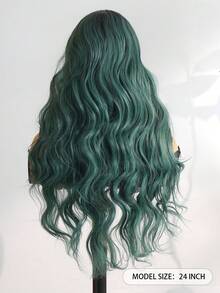 Namm 4*2 U型蕾丝假发，高密度合成纤维，24英寸黑绿渐变色中分假发，适合万圣节和圣诞节派对，耐热纤维 - 水鴨藍 - 查看 5