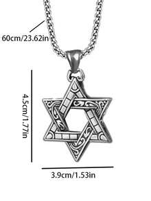 1pc Men's Stainless Steel Necklace, Modern Hexagon Star Pendant, Rust-Resistant Chain, Minimalist Style, Suitable For Daily And Formal Occasions, Gift For Him, Fashion Accessory, Unique Design, Rust-Resistant Metal, Showcasing Masculine Charm - Multicolor - View 4