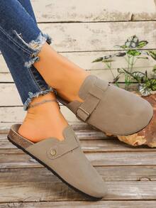 2026 Spring New Woven Slip-On Slippers For Women, Casual Backless Slippers With Buckle, Versatile - Khaki - View 4