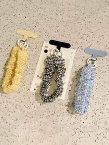 1pc INS Style Plaid Phone Lanyard, Elastic Strap, Fashionable Women's Anti-Lost Wrist Strap, CCD Keychain Pendant, Phone Lanyard, Camera Earphone Anti-Lost Strap, Wrist Decor, Bag Pendant, Phone Accessories, Multi-Color Options - Multicolor - View 3