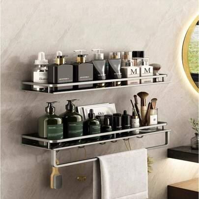 Aluminum Alloy Kitchen/Bathroom/Balcony Storage Rack, Waterproof & Rust-Proof, Bottle & Jar Organizer, Space-Saving, Two Installation Methods, No Drilling Required