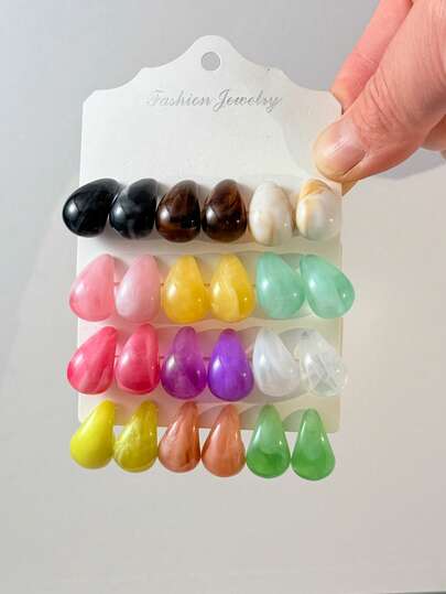 18pcs Colorful Water Drop Earrings Set, Multi-Color Versatile For Daily Wear, Suitable For Outings, Gatherings, Beach Trips