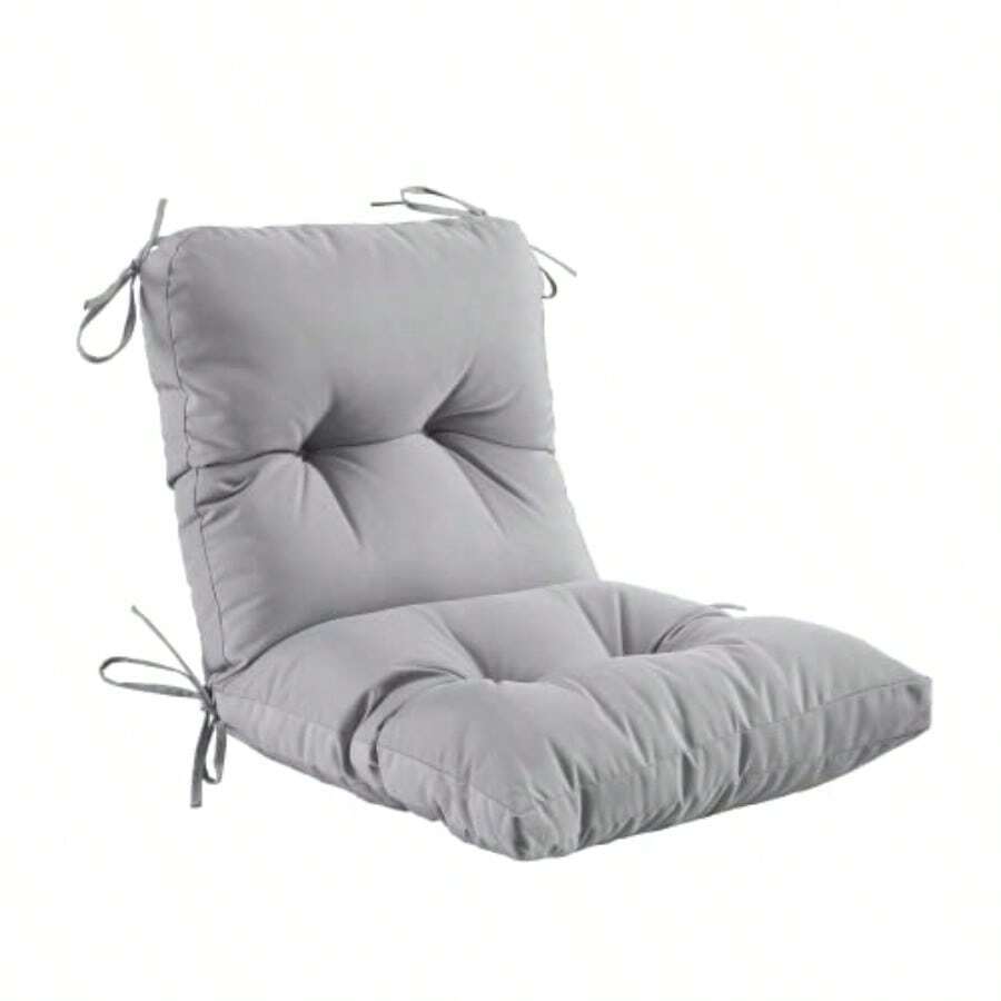 Cojín copetudo para silla de asiento y respaldo para interiores y exteriores cojín de mimbre para todo tipo de clima con lazos para muebles de patio gris - Gris - Ver 1