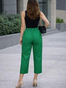 Pantalón dama mujer cintura elástica delgado y fresco para verano de moda casual unicolor - Verde - Ver 2