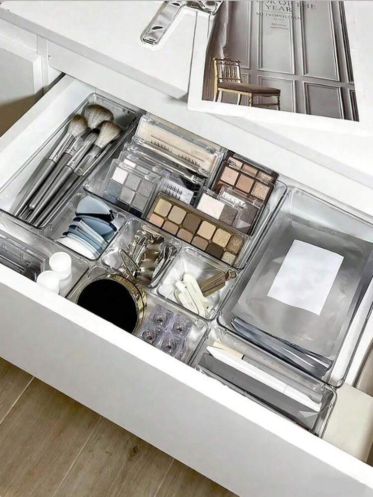 Bộ hộp đựng đồ trang điểm kiểu ngăn kéo 1/4/7/11/16/25 món, hộp đựng trong suốt, hộp đựng nhiều kích cỡ, hộp đựng đa chức năng dùng để đựng mỹ phẩm, quần áo, văn phòng phẩm, dụng cụ, đồ dùng nhà bếp, phù hợp cho bàn trang điểm, nhà bếp, ngăn kéo văn phòng, tuyệt vời cho phụ nữ, đồ dùng du lịch, trang trí mùa thu, trang trí Halloween. - trong suốt - Xem 3