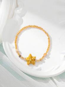 1pc Women's Fashion Minimalist Starfish Beaded Elastic Bracelet, Suitable For Beach Vacation Wear - Multicolor - View 18