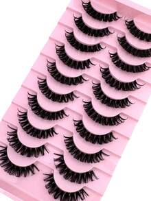 10对卡通貂毛假睫毛，透明带俄罗斯条纹假睫毛，蓬松猫眼假睫毛，卷翘假睫毛，DD卷度浓密假睫毛，自然浓密睫毛嫁接，可重复使用，旅行必备美妆单品 - 黑色 - 查看 3