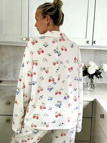 Nina Bonheur 2pcs Women Lapel Long Sleeve Top + Elastic Waist Pants Pajama Set - White - View 6