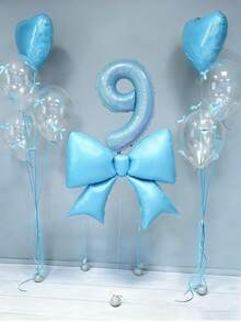 12件套生日装饰套装，包括：大号浅蓝色蝴蝶结铝箔气球、40英寸蓝色0-9数字生日气球、18英寸蓝色心形气球、透明乳胶气球（含气球丝带），适用于生日派对、周年纪念装饰。 - 淺藍色 - 查看 9