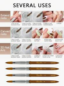 Cọ vẽ móng OLASALON 100% lông chồn, cán gỗ đàn hương, đầu kim loại (màu nâu), thích hợp cho móng gel, móng acrylic, dụng cụ chuyên nghiệp tại salon làm móng, tự làm móng tại nhà. - màu nâu - Xem 6