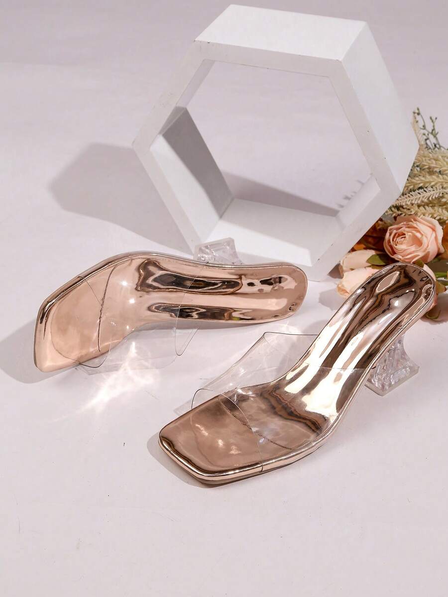 Dép cao gót mùa hè mới dành cho nữ, sandal cao gót trong suốt thanh lịch, sandal gót lệch đính pha lê thời trang, thích hợp cho buổi tối, họp mặt, tiệc tùng, đám cưới, công sở và các dịp khác, dễ dàng phối cùng trang phục nữ. - Hoa hồng vàng - Xem 1